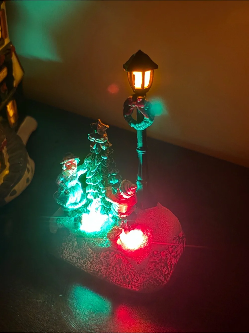 Holiday Village Train and Decorative Houses - Red, Green, Blue